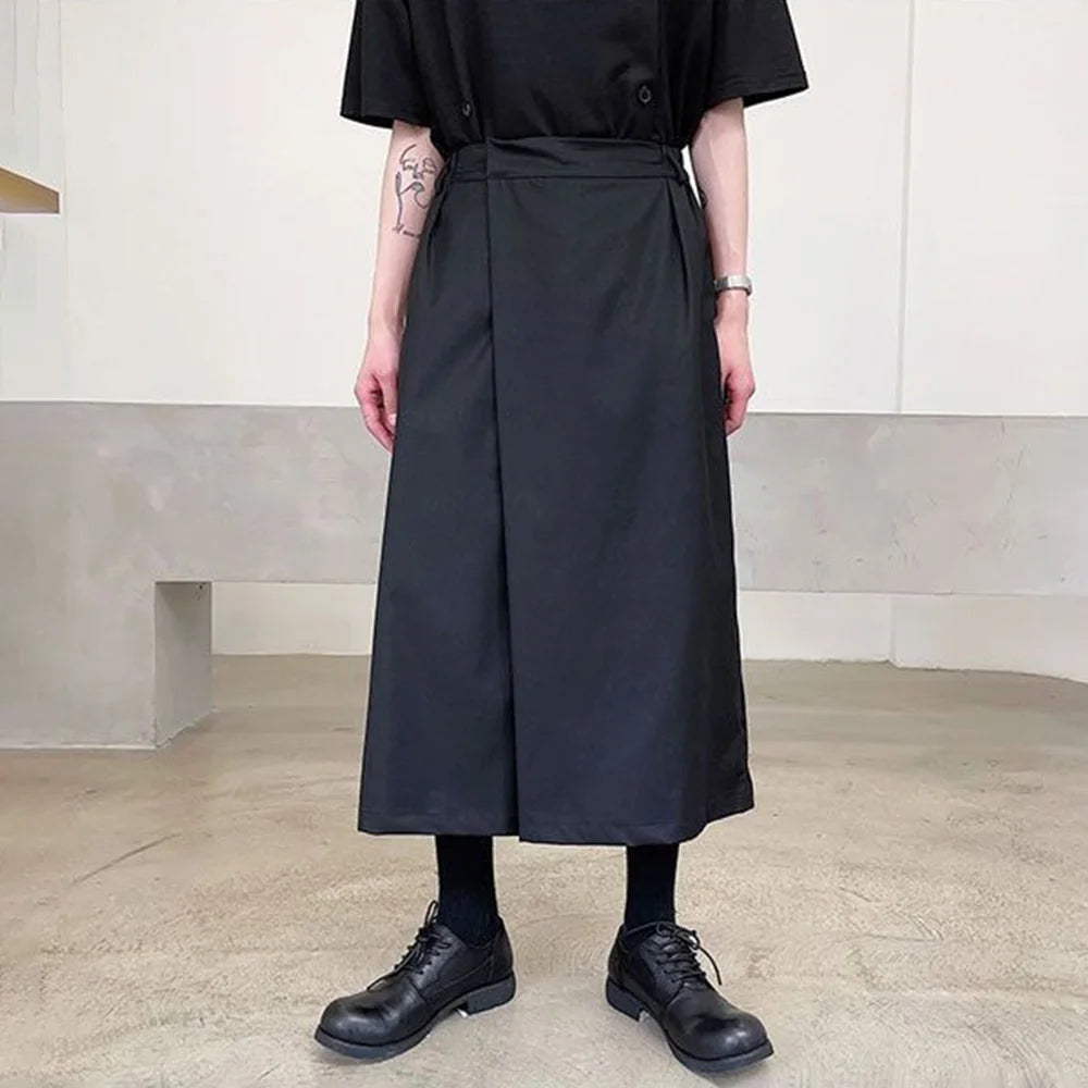 Mens Culottes Asymmetrical Double-Layer Casual Hakama Streetwear Fashion Outdoor Daily Youth Plain Wide-Leg Pants Men'S Clothing
