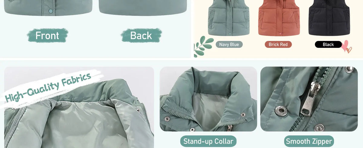 Children's Down Cotton Jacket,Girls Winter Vest,Warm Sleeveless Fleece Boys Waistcoat,Stand Collar Toddlers Quilted Coat