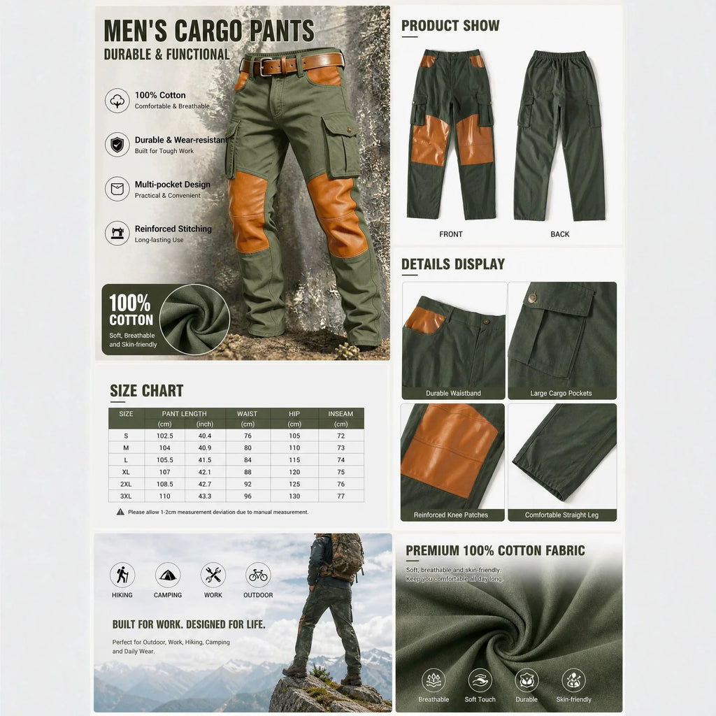 2026 Mens Clothing Spring Autumn Cargo Pants Man Cotton Casual Loose Trouser Belt Mid Waist Joggers Male Straight Baggy Pants
