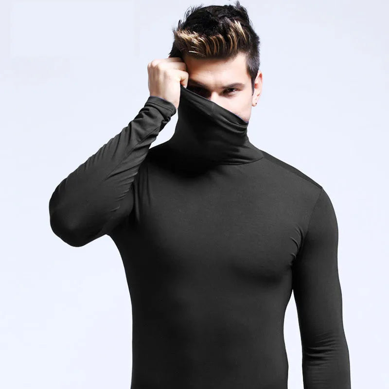 Men's Autumn and Winter Clothing, Warm High Neck T-Shirt, Slim Fit, Fashionable, High Stretch Long Sleeved Casual Breathable Pul
