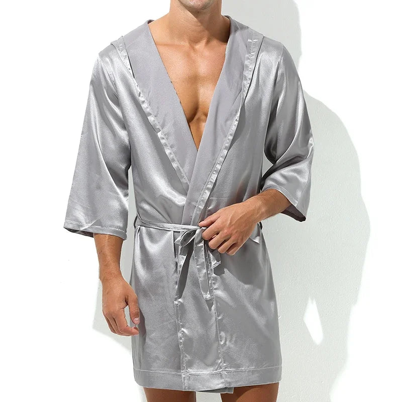 Men Bathrobes Summer Short Sleeve Homewear Silk Pajamas Bathrobe Mens Robes Sleepwear