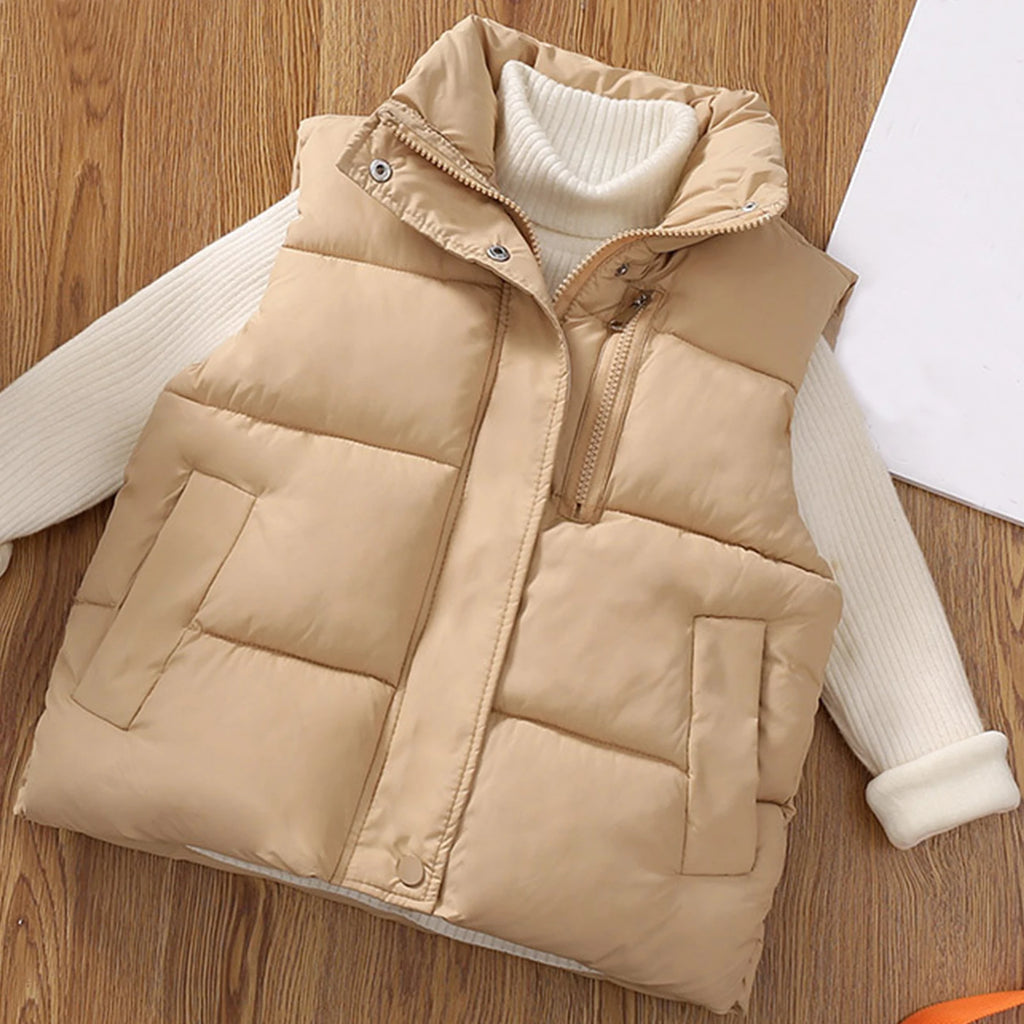 Children's Down Cotton Jacket,Girls Winter Vest,Warm Sleeveless Fleece Boys Waistcoat,Stand Collar Toddlers Quilted Coat