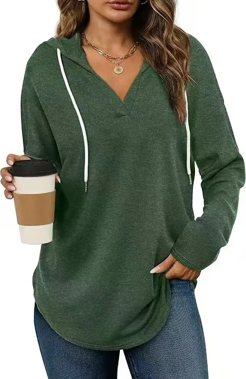 Women's Clothing European American Solid Color Drawstring Sweatshirts Loose Irregular Hoodies Top for Spring Autumn