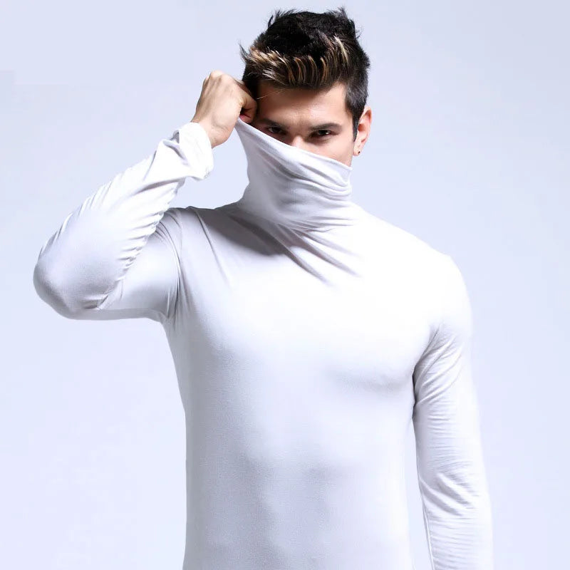Men's Autumn and Winter Clothing, Warm High Neck T-Shirt, Slim Fit, Fashionable, High Stretch Long Sleeved Casual Breathable Pul