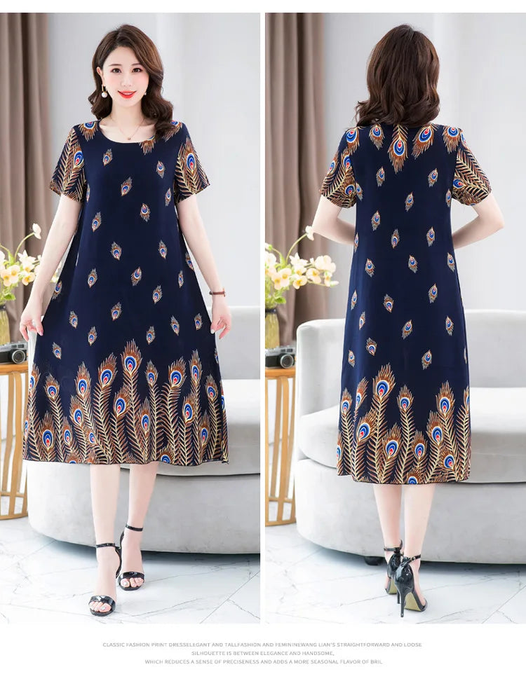 New Summer Home Clothing For Middle-aged Mothers Short Sleeve Sleepwear Dress Cotton Rayon Long Nightdress Women Nightgowns 5XL