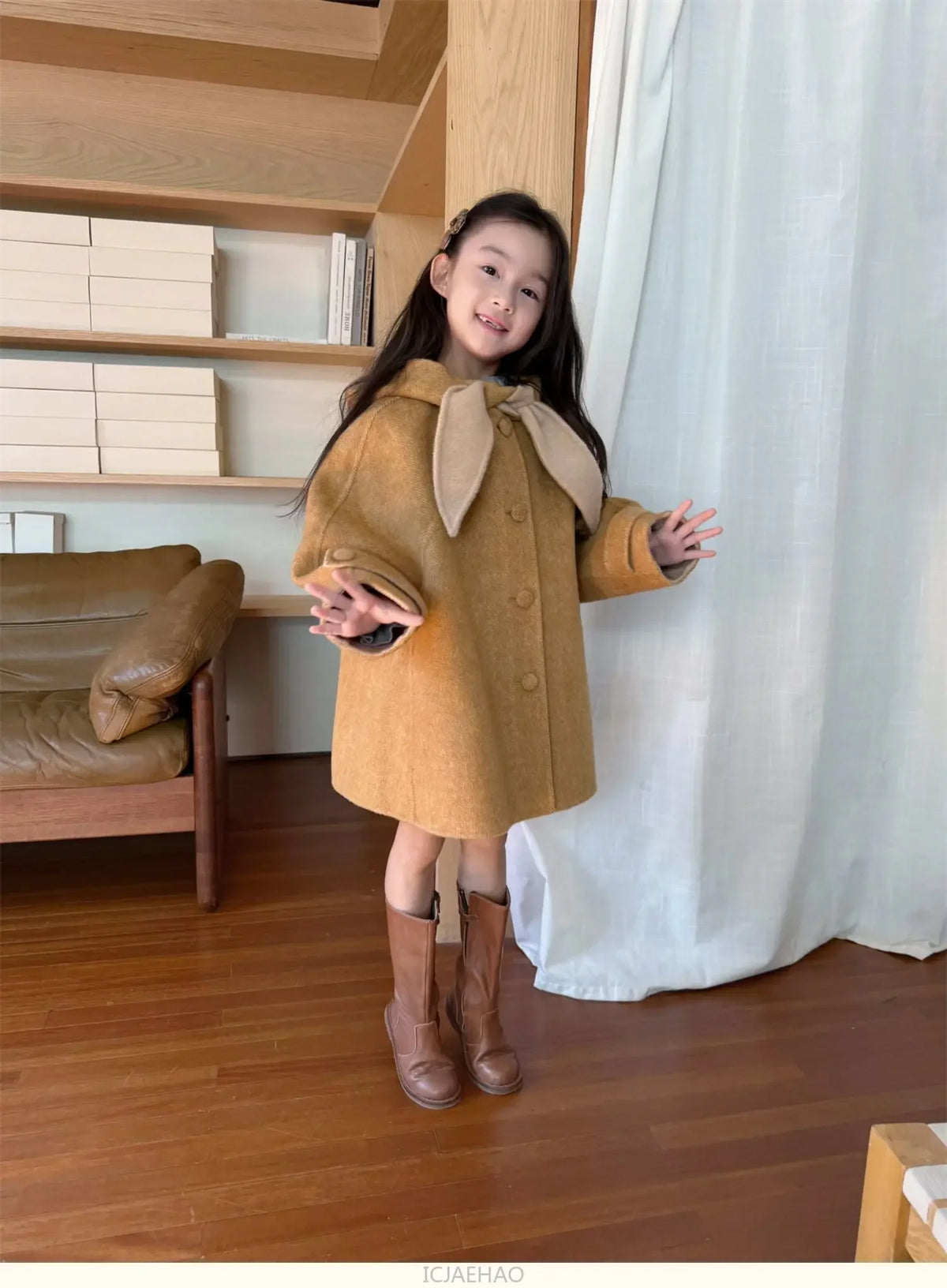 Teen Girl Clothes 2025 Children Wool Double Faced Girls Coat Clothes Kids Herringbone Outerwear Costumes Hooded Cape Handmade