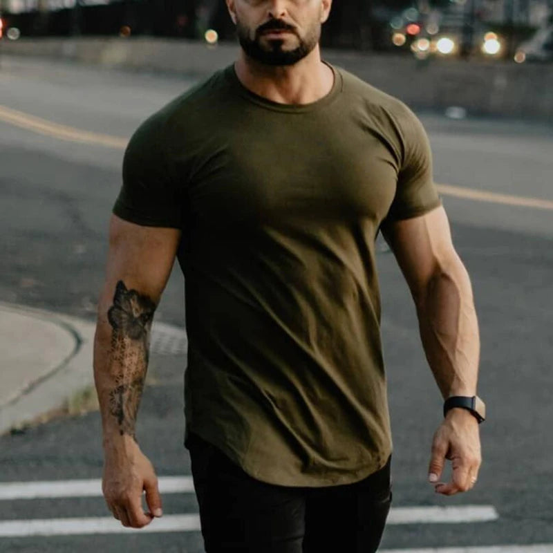 Plain Clothing Fashion T Shirt Men Cotton Breathable Fitness Mens Short Sleeve T-shirt Gym Tshirt Summer Tight Tee Shirt Homme