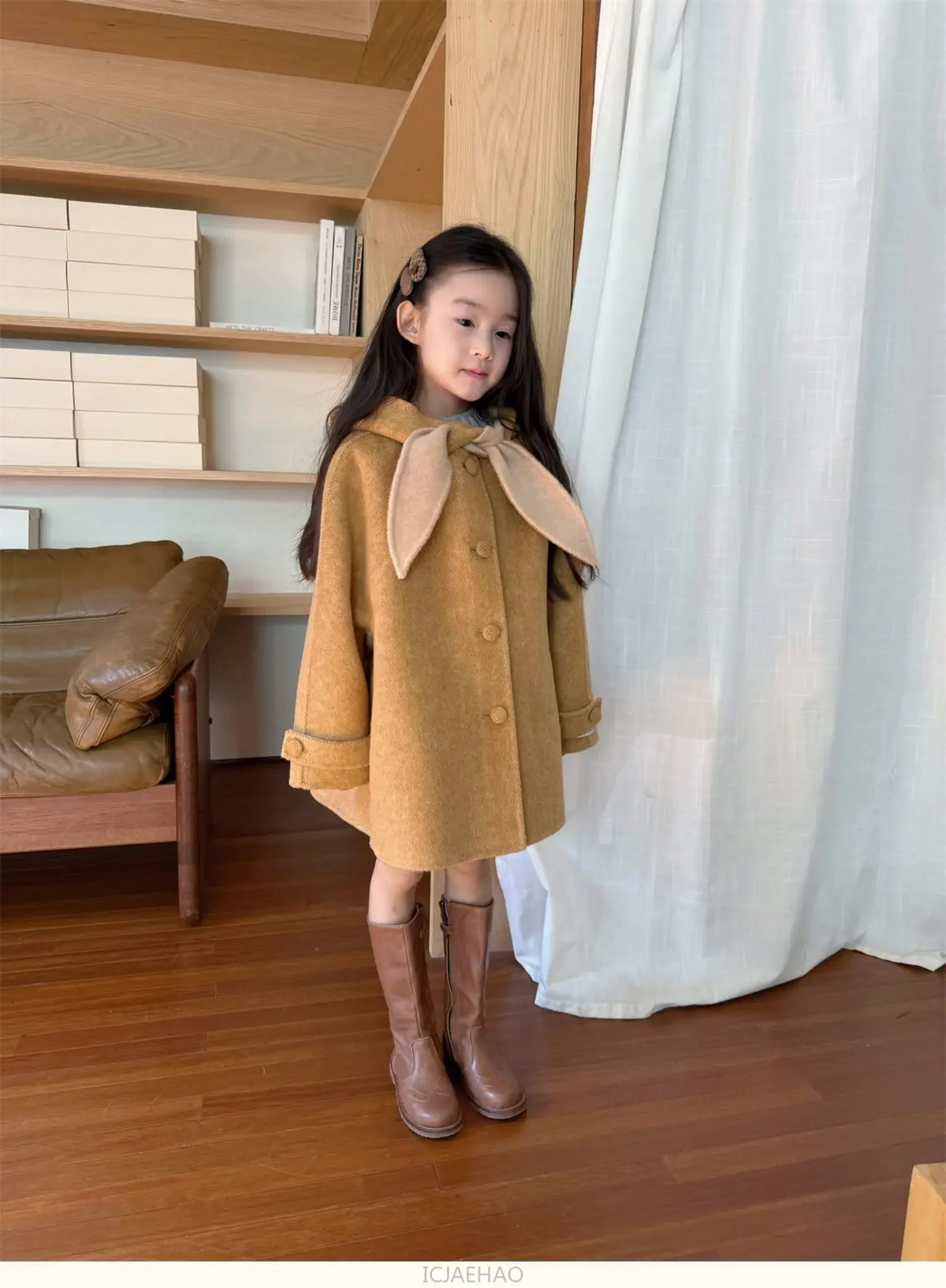 Teen Girl Clothes 2025 Children Wool Double Faced Girls Coat Clothes Kids Herringbone Outerwear Costumes Hooded Cape Handmade