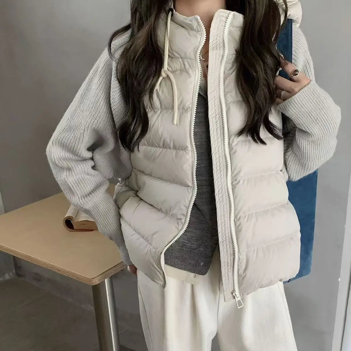 Women's Clothing Knitted Splicing Down Cotton Coat Warm Versatile Short New Winter