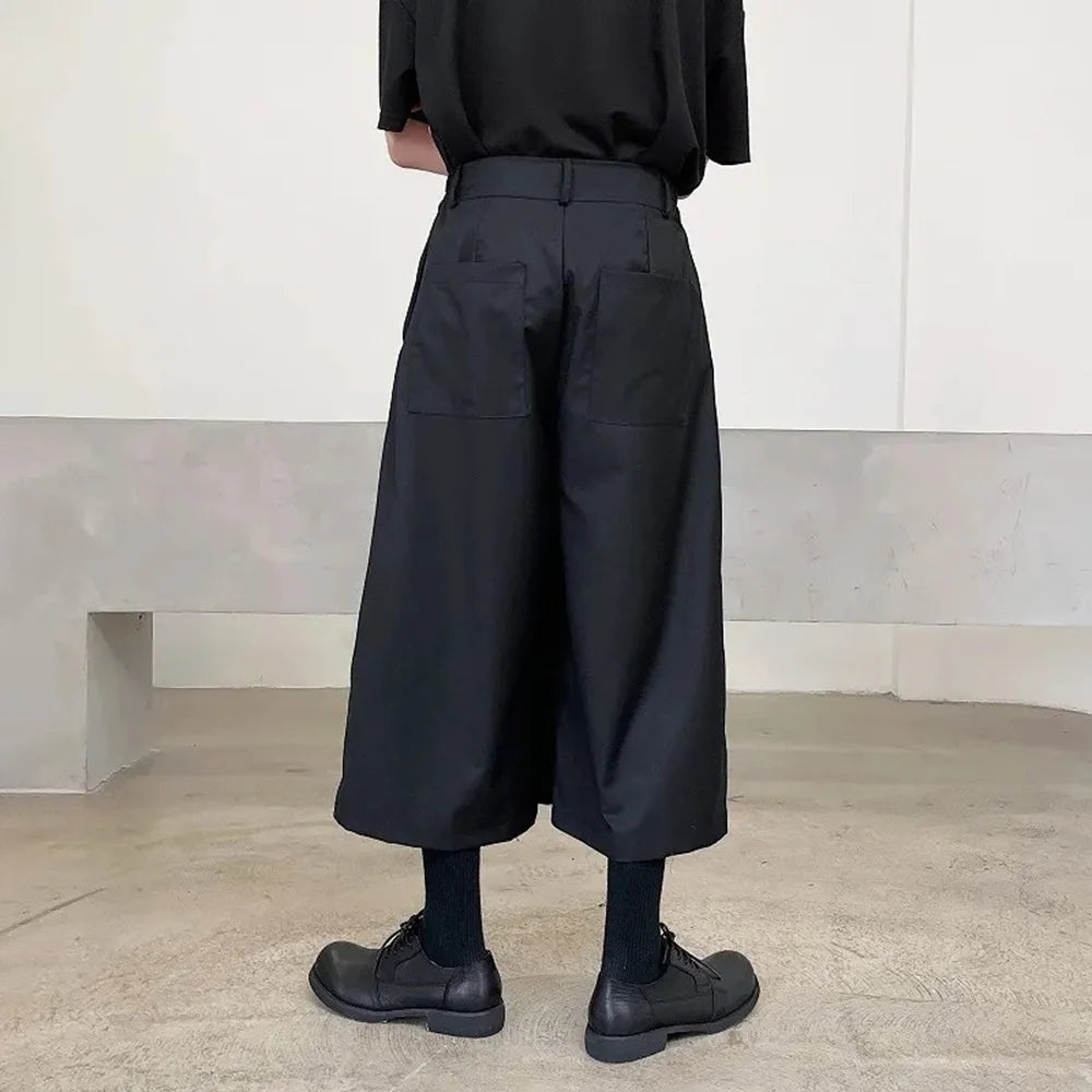 Mens Culottes Asymmetrical Double-Layer Casual Hakama Streetwear Fashion Outdoor Daily Youth Plain Wide-Leg Pants Men'S Clothing