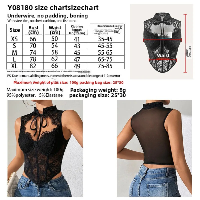 Women Sexy Lace Top See Through Corset Tank Elegant Ladies Sheer Camis Push Up Off Shoulder Vest Outfit