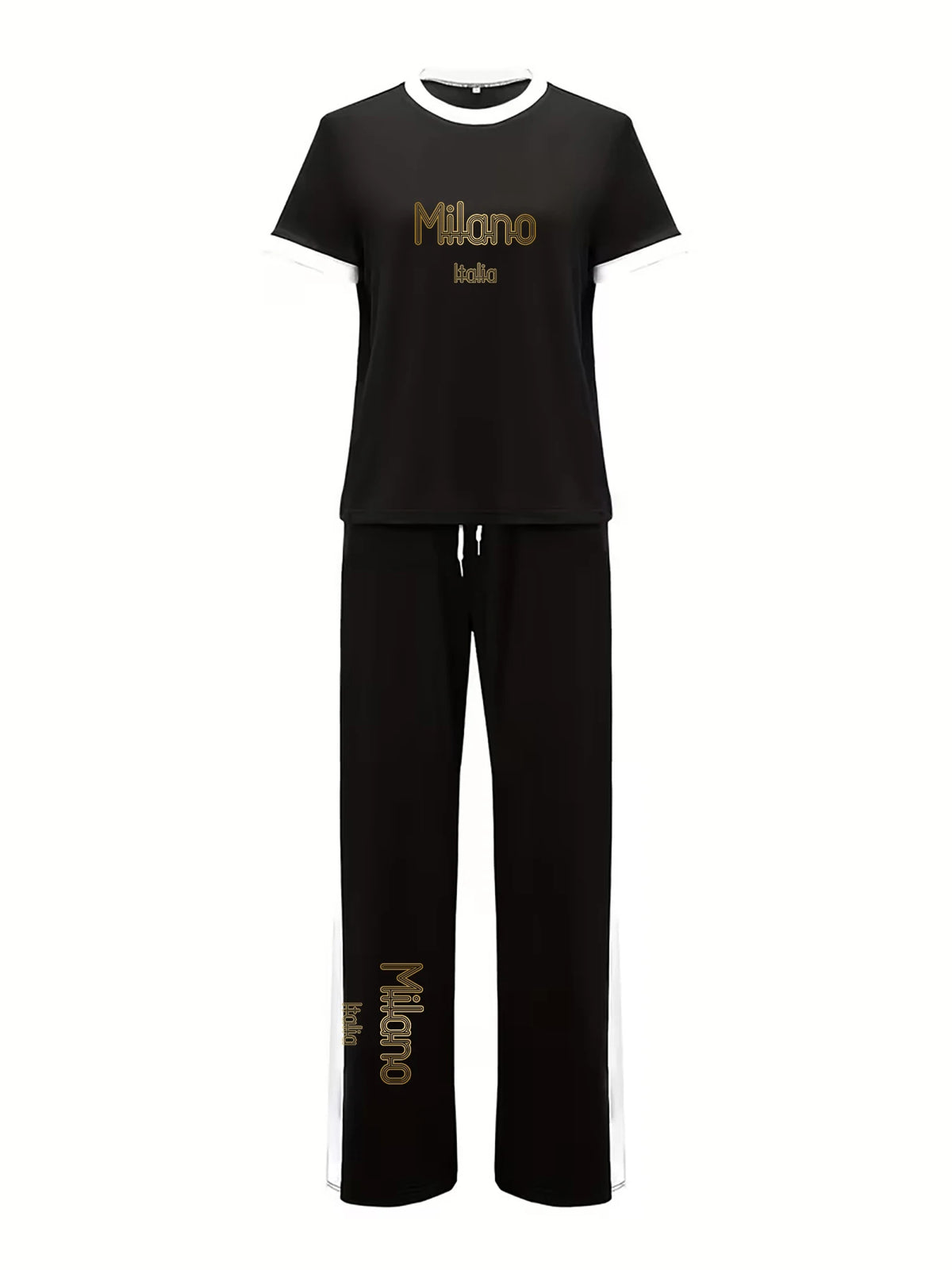 Personalized Prints, Contrasting Color Designs, Women's Suits, Short-Sleeved Tops and Pants for Spring and Summer, Casual Sports Two-Piece Outfits for Women, Suitable for Daily Commuting, Street Strolls, and Campus Outings, W
