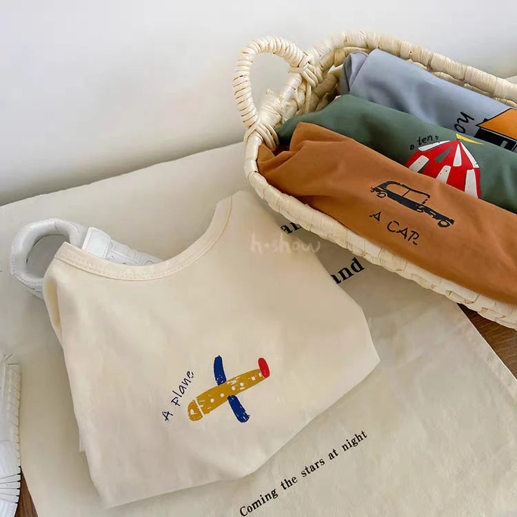 1-6 Age Children's Clothes Tops Tees Long Sleeved Popular Design Crewneck Pullover Blouse Boy Autumn Clothing Bottoming Shirts