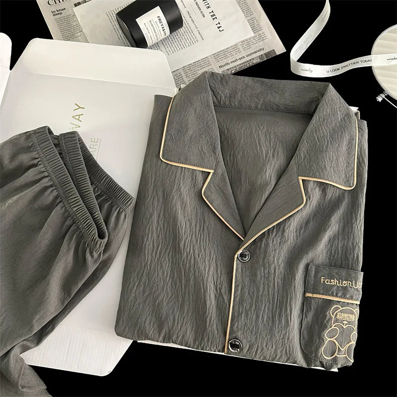 Men's Pajama Sets Casual Autumn Winter Sleepwear Long Sleeve Lapel Top Trousers Suit Male Home Wear Clothing Sleep Pijama Mujer