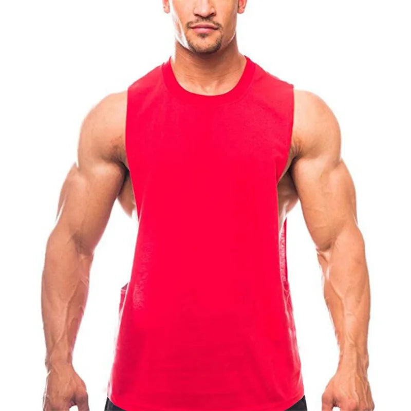 Mens Running Vests Cotton Side Cut Off Sleeveless T-Shirt Summer Sportswear Gym Tank Tops Bodybuilding Fitness Clothing