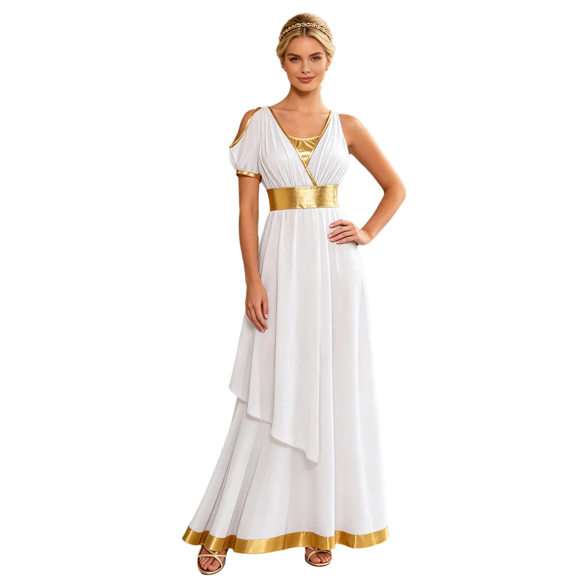 Women Ancient Greek Worship Prayer Tunic Dress Mythology Cosplay Outfit Cold Shoulder Short Sleeve Toga Dress Myths Clothes
