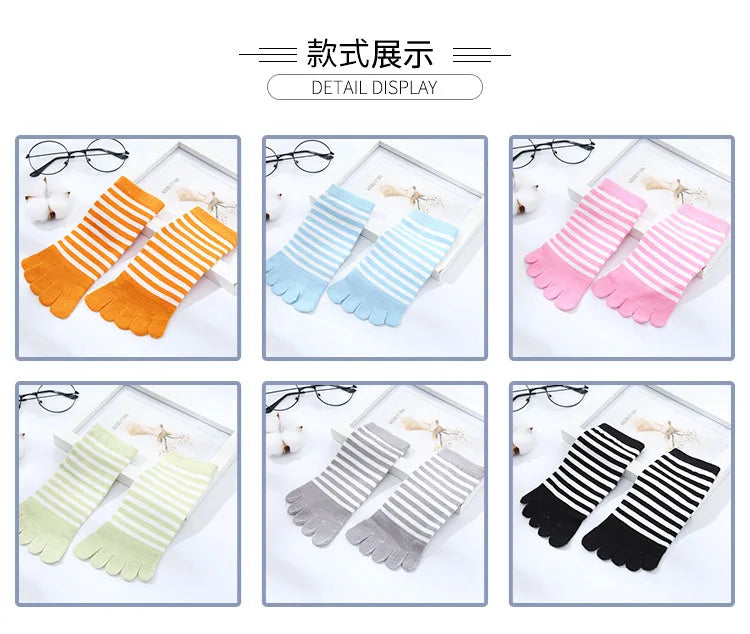 5 Pairs Children Kids Socks Thin Striped Cotton Five Finger for 4-12Y Boys Girls Casual Sports Breathable Five-toe Clothes Stuff