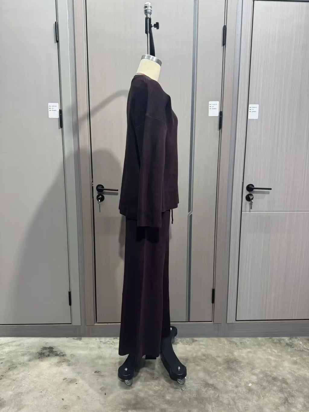 Women's Clothing 2025 Autumn New Solid Color Round Neck Fashion Casual Wide Leg Pants Sweater Suit Female