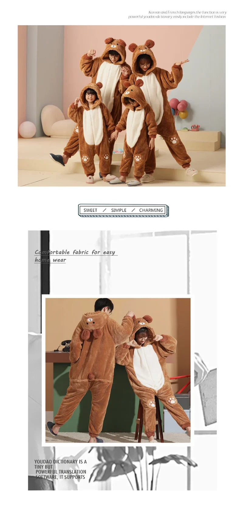 Winter Family Parent-Child Outfit Pijamas Onesie Animal Kawaii Panda Sleepwear Thicken Soft Warm Hoodies Jumpsuits Pyjama