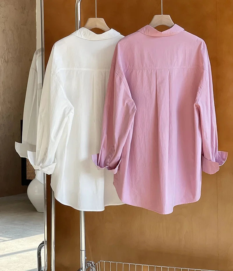 2026 Womens Tops And Blouses Fashion Pink White Shirts Blusas Roupa Women Spring Long Sleeve 100% Cotton Blouses Top Feminina