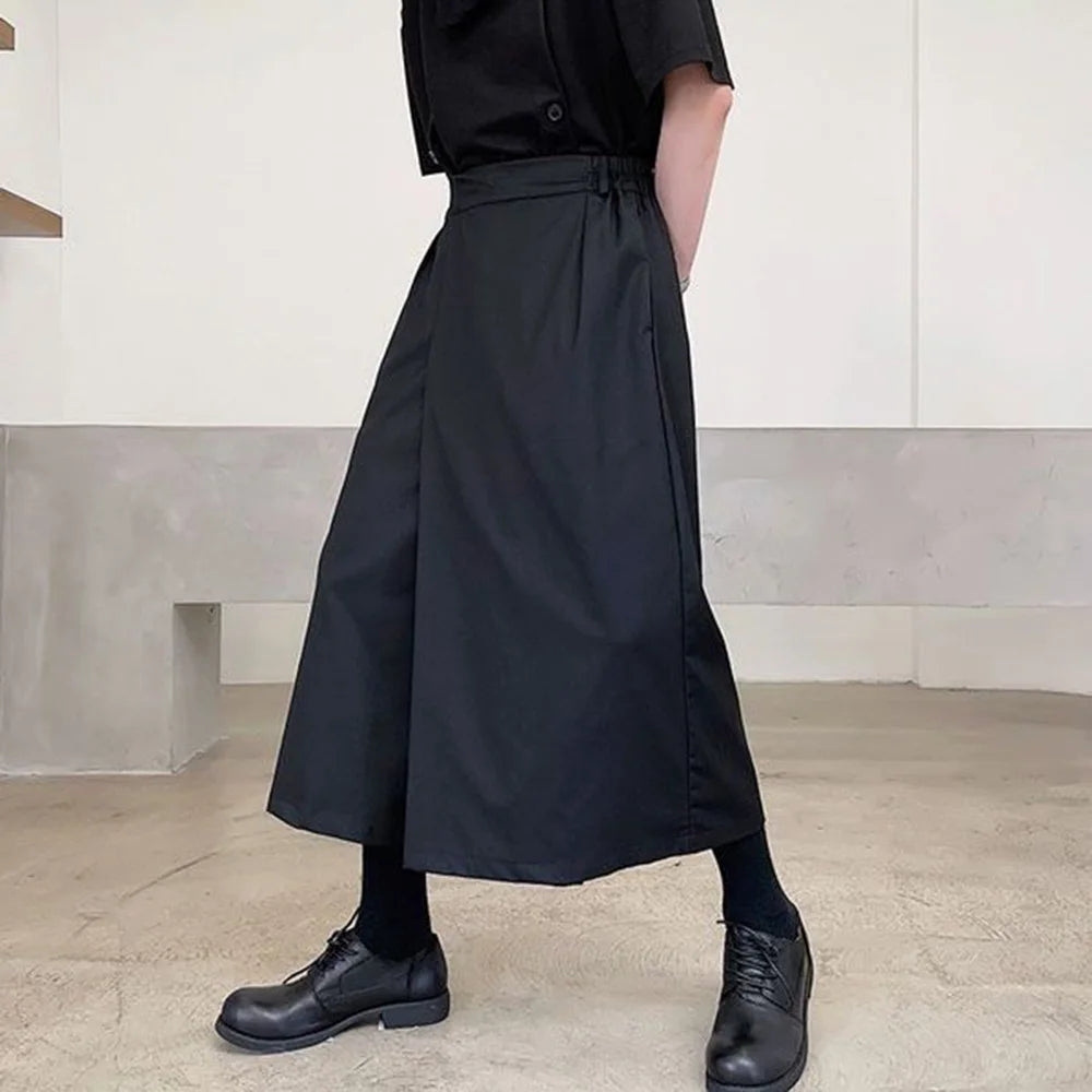 Mens Culottes Asymmetrical Double-Layer Casual Hakama Streetwear Fashion Outdoor Daily Youth Plain Wide-Leg Pants Men'S Clothing