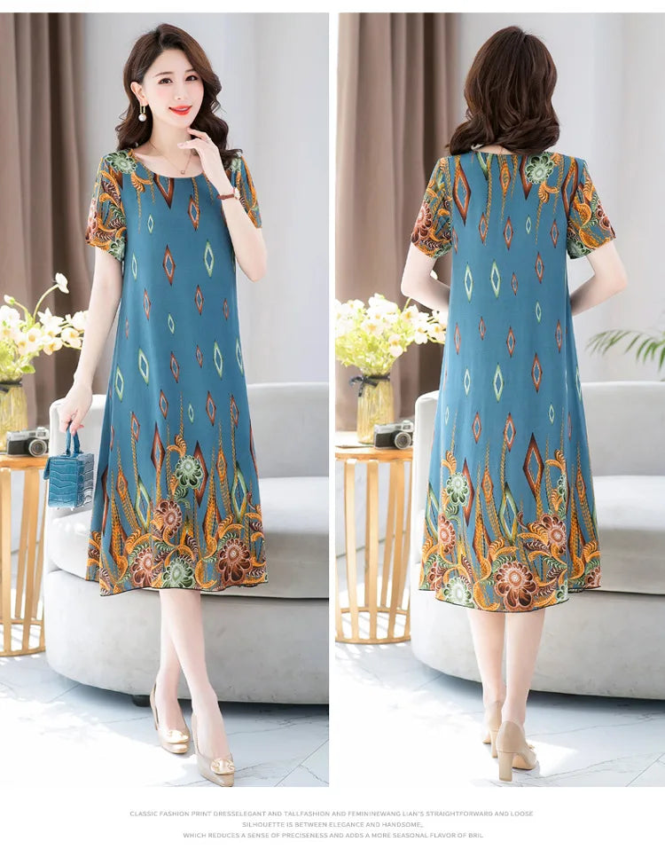 New Summer Home Clothing For Middle-aged Mothers Short Sleeve Sleepwear Dress Cotton Rayon Long Nightdress Women Nightgowns 5XL
