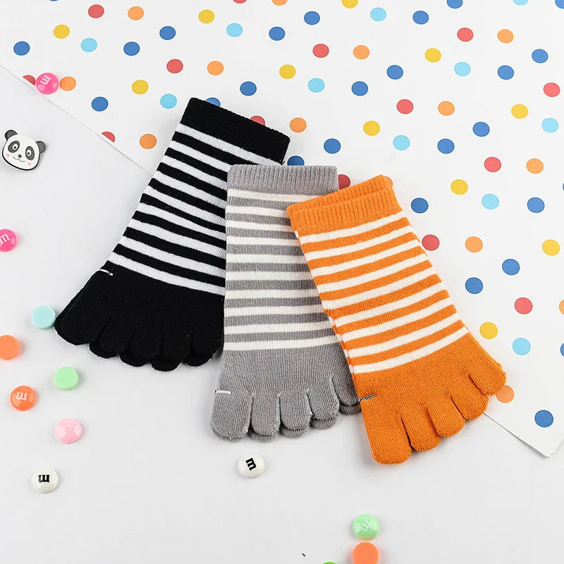 5 Pairs Children Kids Socks Thin Striped Cotton Five Finger for 4-12Y Boys Girls Casual Sports Breathable Five-toe Clothes Stuff