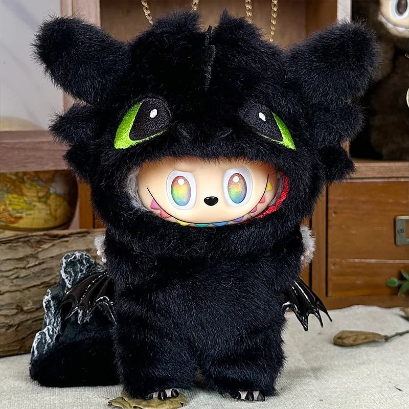 Only applicable to clothes. 17 cm 15 cm. Labubu. Three generations of children's clothes. Dragon Master. Black and white. Witho