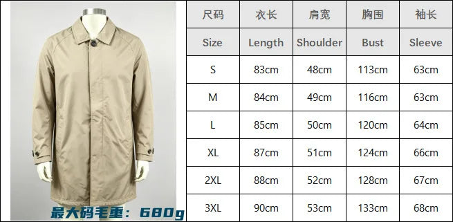 Men's Jacket High-end Casual Jacket Retro Waterproof Long-sleeved Cardigan Trench Coat Men's Clothing