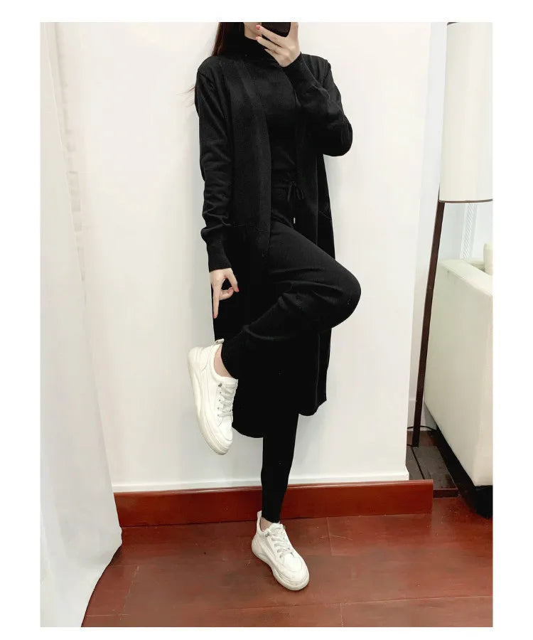 Clothes for Women 2026 Winter Autumn 3 Piece Women Fashion Knitted Top Pant Set Ladies Sweater Suit Ladies Women Suit Outfits