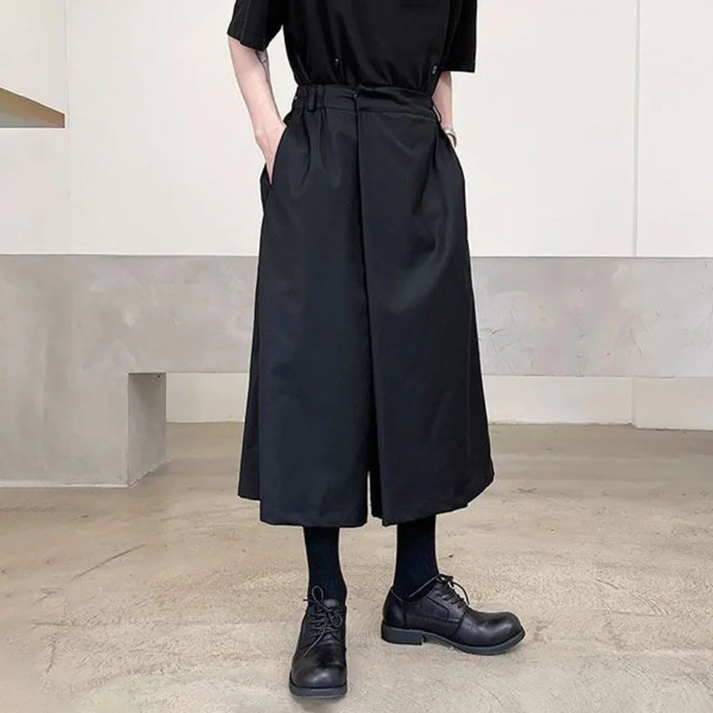 Mens Culottes Asymmetrical Double-Layer Casual Hakama Streetwear Fashion Outdoor Daily Youth Plain Wide-Leg Pants Men'S Clothing