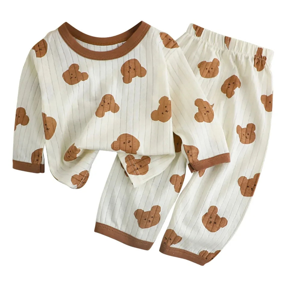 Casual Home Clothes For Child Spring Summer Thin Pajamas Suit Cartoon Tops+Pants 2 Piece Set Baby Boys Girls Cute Sleepwear
