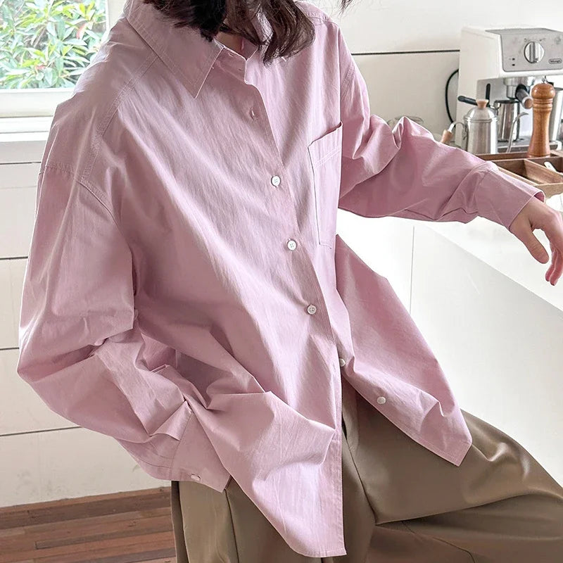 2026 Womens Tops And Blouses Fashion Pink White Shirts Blusas Roupa Women Spring Long Sleeve 100% Cotton Blouses Top Feminina