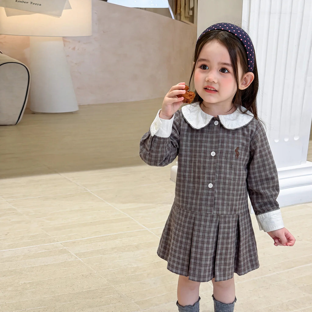 New Children Clothing Dress Winter Clothing Children Plaid Long Skirt Comfortable and Casual Pure Cotton A-class Baby Girl Dress