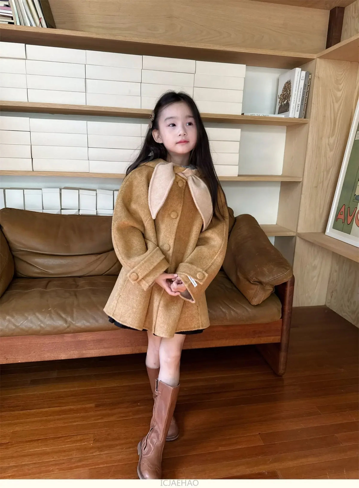 Teen Girl Clothes 2025 Children Wool Double Faced Girls Coat Clothes Kids Herringbone Outerwear Costumes Hooded Cape Handmade