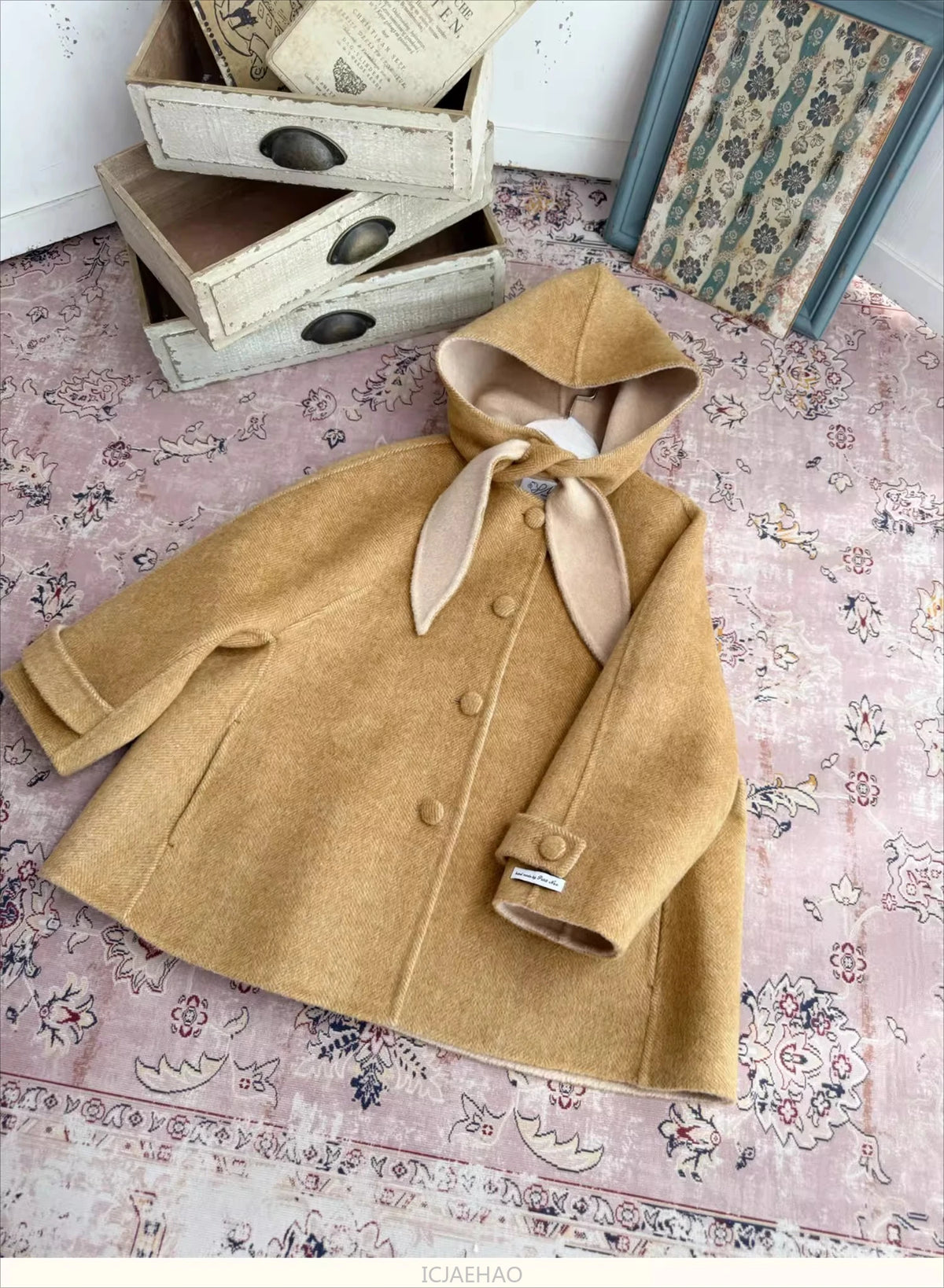 Teen Girl Clothes 2025 Children Wool Double Faced Girls Coat Clothes Kids Herringbone Outerwear Costumes Hooded Cape Handmade
