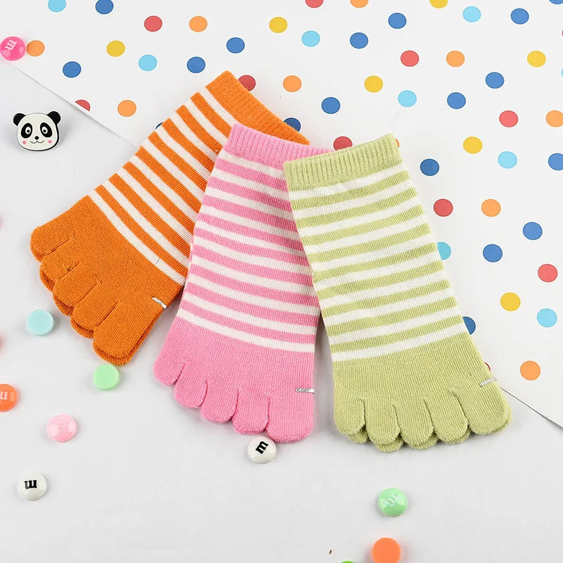 5 Pairs Children Kids Socks Thin Striped Cotton Five Finger for 4-12Y Boys Girls Casual Sports Breathable Five-toe Clothes Stuff