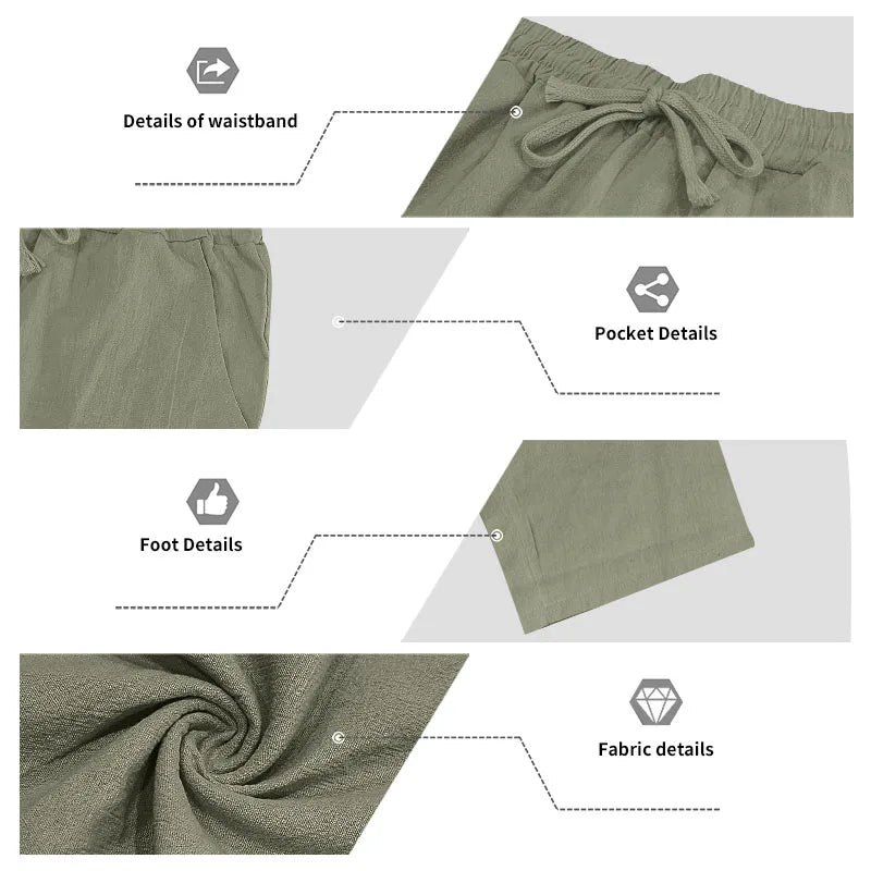 Men's Clothing Set Linen Two-Piece Set: Long-Sleeve Polo Shirt and Straight-Leg Pants Set, Casual Beach Sportswear