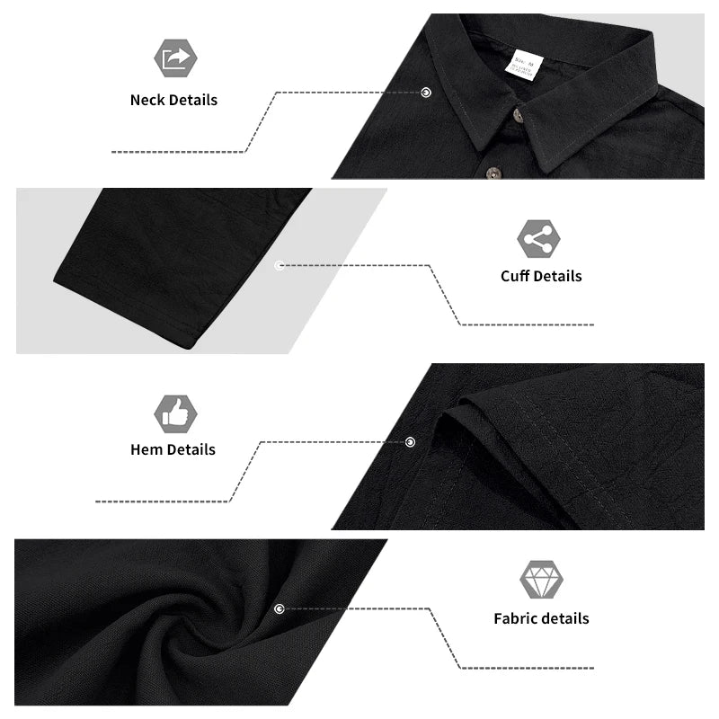 Men's Clothing Set Linen Two-Piece Set: Long-Sleeve Polo Shirt and Straight-Leg Pants Set, Casual Beach Sportswear