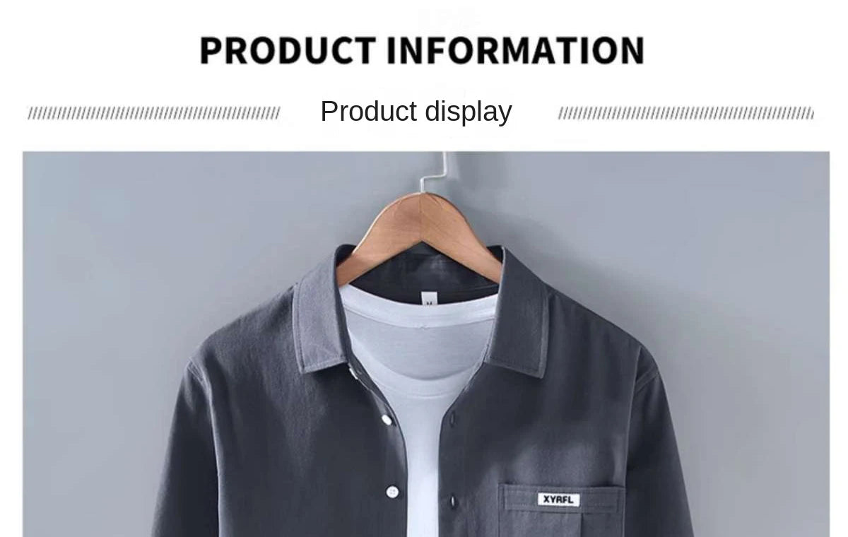 Men's Clothing Trend Simple Casual Pocket All Match Button Up Shirt Spring Autumn Solid Long Sleeve Loose Tops Camisas De Hombre