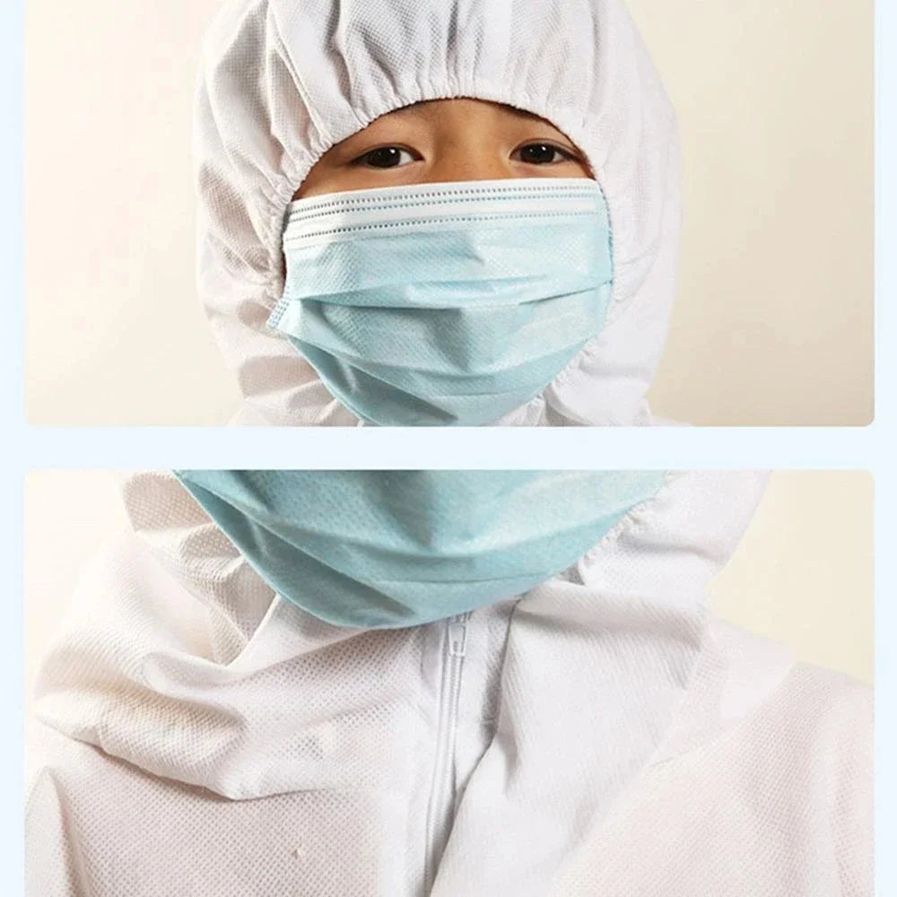 Kids Disposable Protective Isolation Suit Hood Breathable Dustproof Children Coveralls Full Body Gown Lightweight Play Clothing