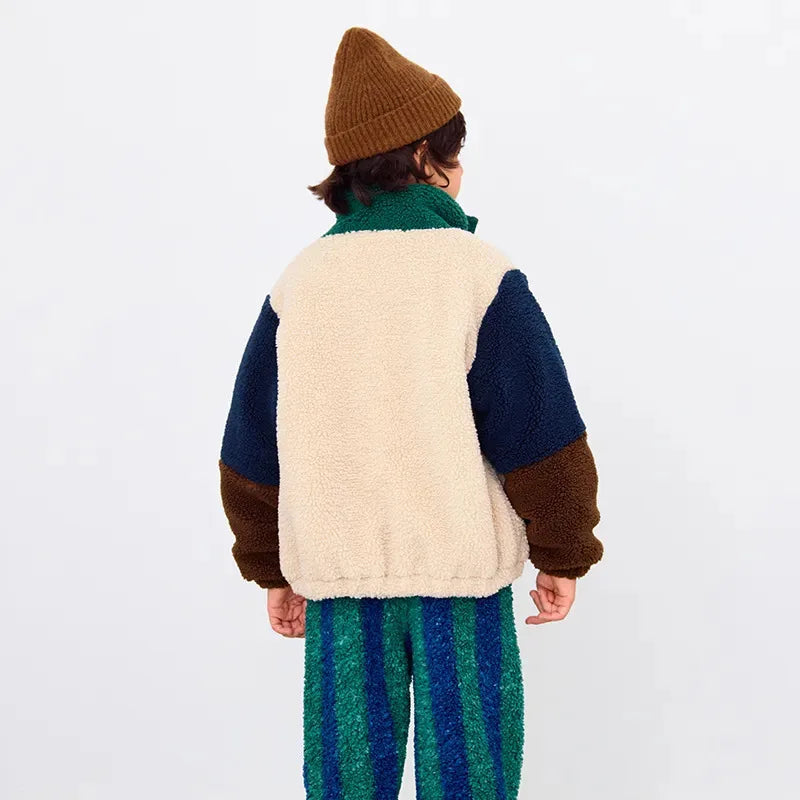 Children's Cotton Clothes 2026 Winter New Fashion Color Block Thickened And Velvet Warm Boys And Girls Cotton Clothes Jacket