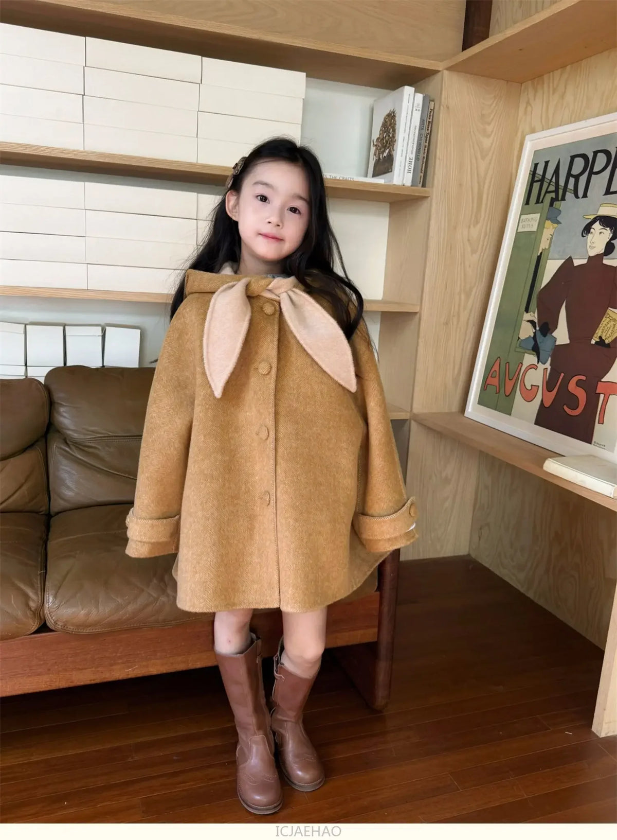 Teen Girl Clothes 2025 Children Wool Double Faced Girls Coat Clothes Kids Herringbone Outerwear Costumes Hooded Cape Handmade