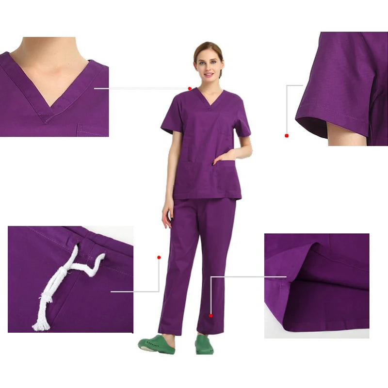 100% Cotton Scrubs Medical Uniforms Woman and Men Kombinezon Medyczny Gorros Clinicos De Mujer Bata Laboratorio Hombre Ropa Medi