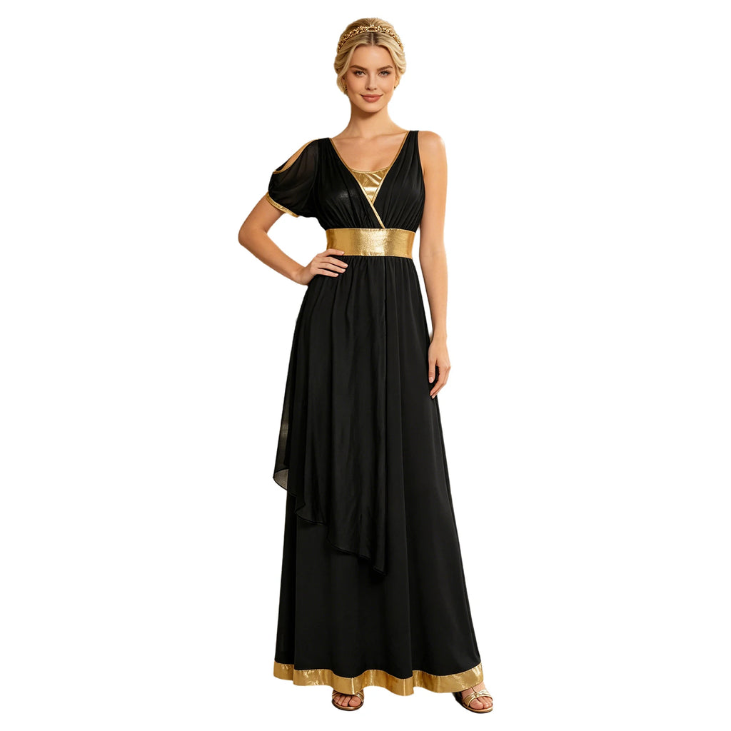 Women Ancient Greek Worship Prayer Tunic Dress Mythology Cosplay Outfit Cold Shoulder Short Sleeve Toga Dress Myths Clothes