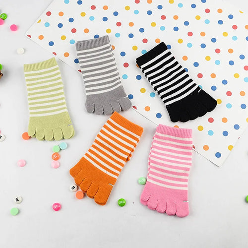 5 Pairs Children Kids Socks Thin Striped Cotton Five Finger for 4-12Y Boys Girls Casual Sports Breathable Five-toe Clothes Stuff