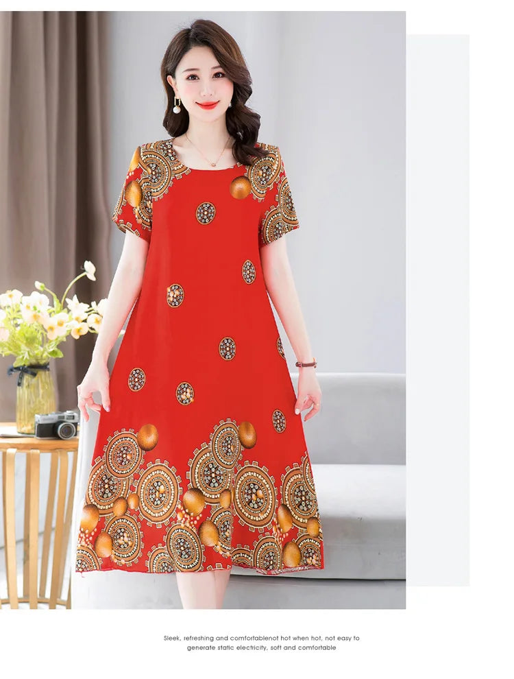 New Summer Home Clothing For Middle-aged Mothers Short Sleeve Sleepwear Dress Cotton Rayon Long Nightdress Women Nightgowns 5XL