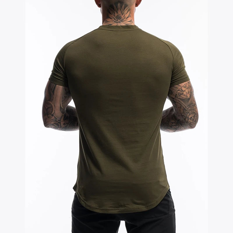 Plain Clothing Fashion T Shirt Men Cotton Breathable Fitness Mens Short Sleeve T-shirt Gym Tshirt Summer Tight Tee Shirt Homme