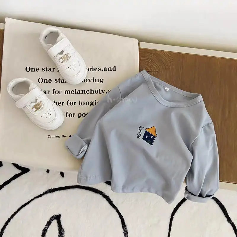 1-6 Age Children's Clothes Tops Tees Long Sleeved Popular Design Crewneck Pullover Blouse Boy Autumn Clothing Bottoming Shirts