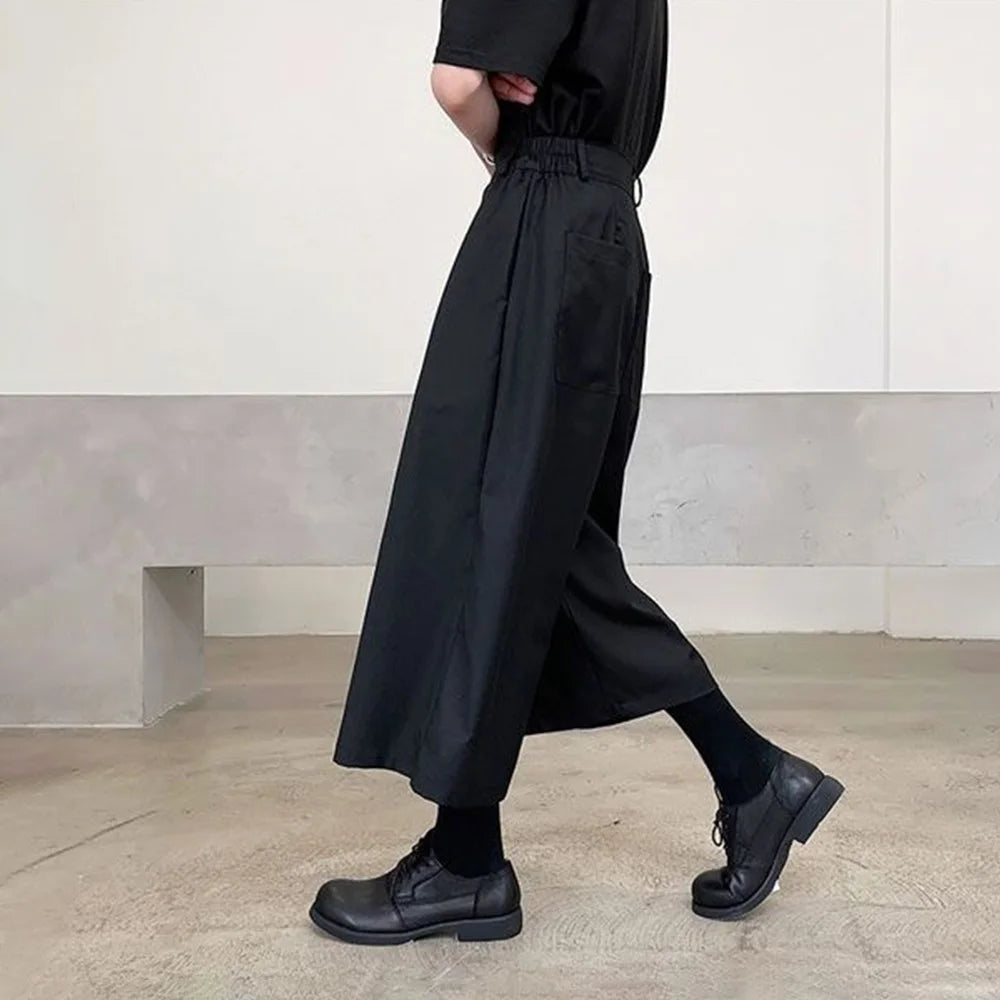 Mens Culottes Asymmetrical Double-Layer Casual Hakama Streetwear Fashion Outdoor Daily Youth Plain Wide-Leg Pants Men'S Clothing